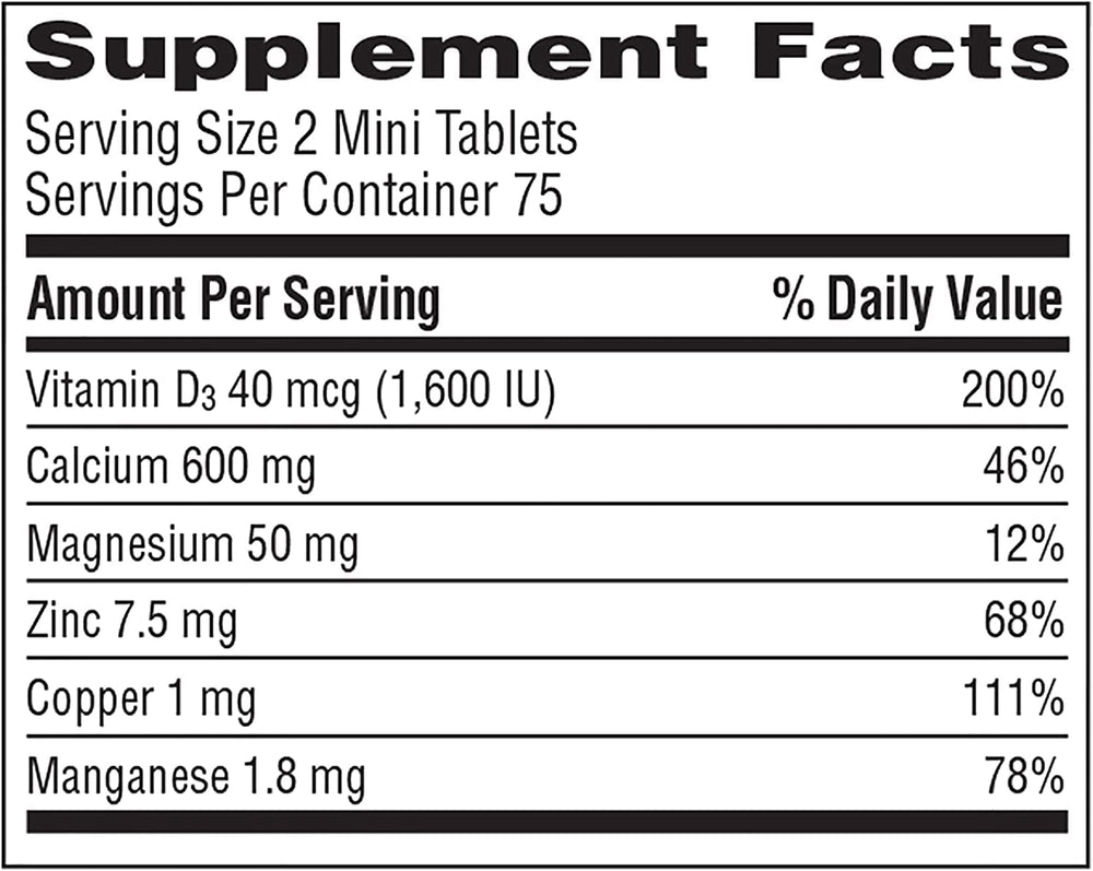 Caltrate Minis + Minerals back label