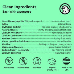 Ingredients: xylitol and bentonite clay in the tablets