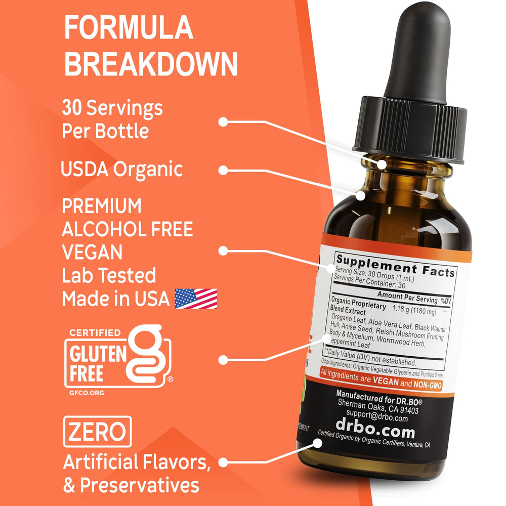 Close-up of oregano oil drops application