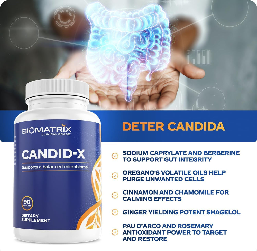 Botanical blend of oregano, chamomile, and ginger in Candid-X