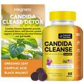 Bottle of Candida Cleanse Gummies featuring oregano leaf, wormwood and caprylic acid