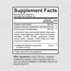 Close-up of oregano and caprylic acid ingredients in candida cleanse