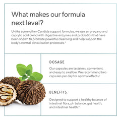 Probiotic capsules (Lactospore) and digestive enzymes in candida cleanse formula