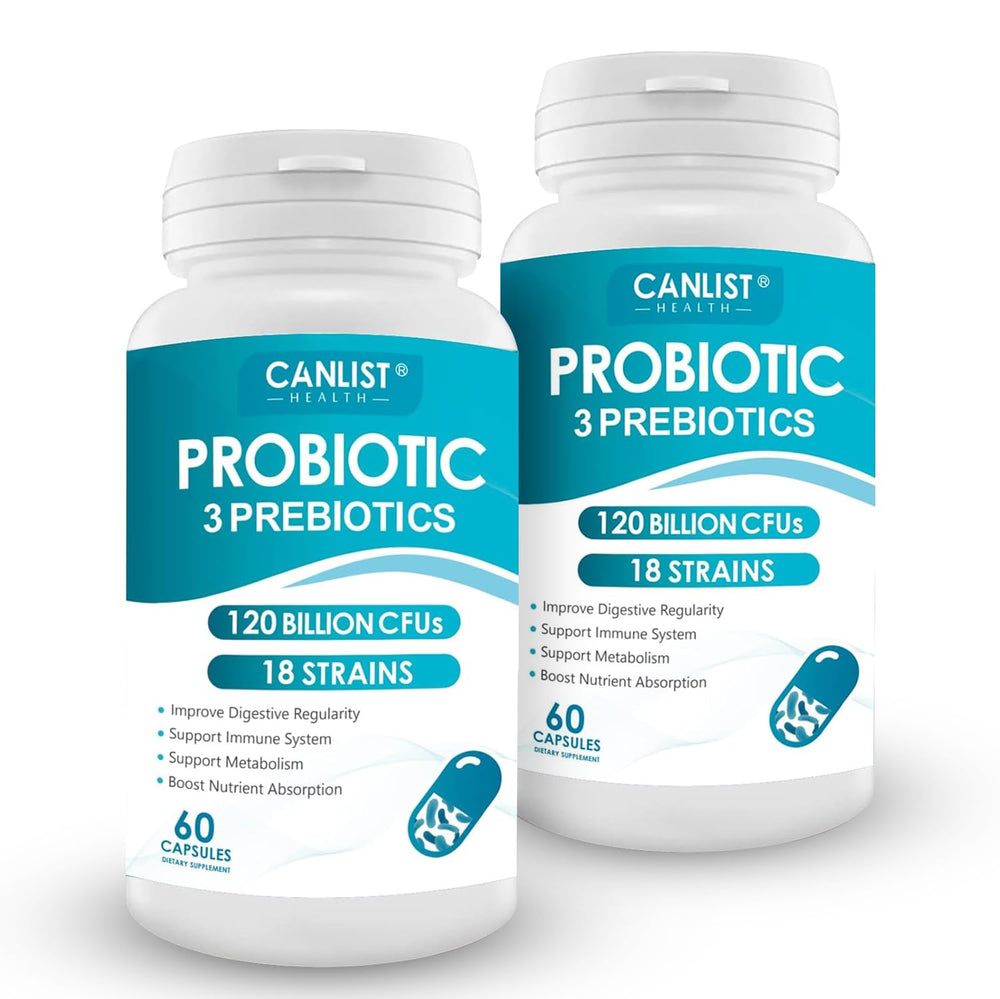 CANLIST Probiotics bottle showing 120B CFUs and 18 strains