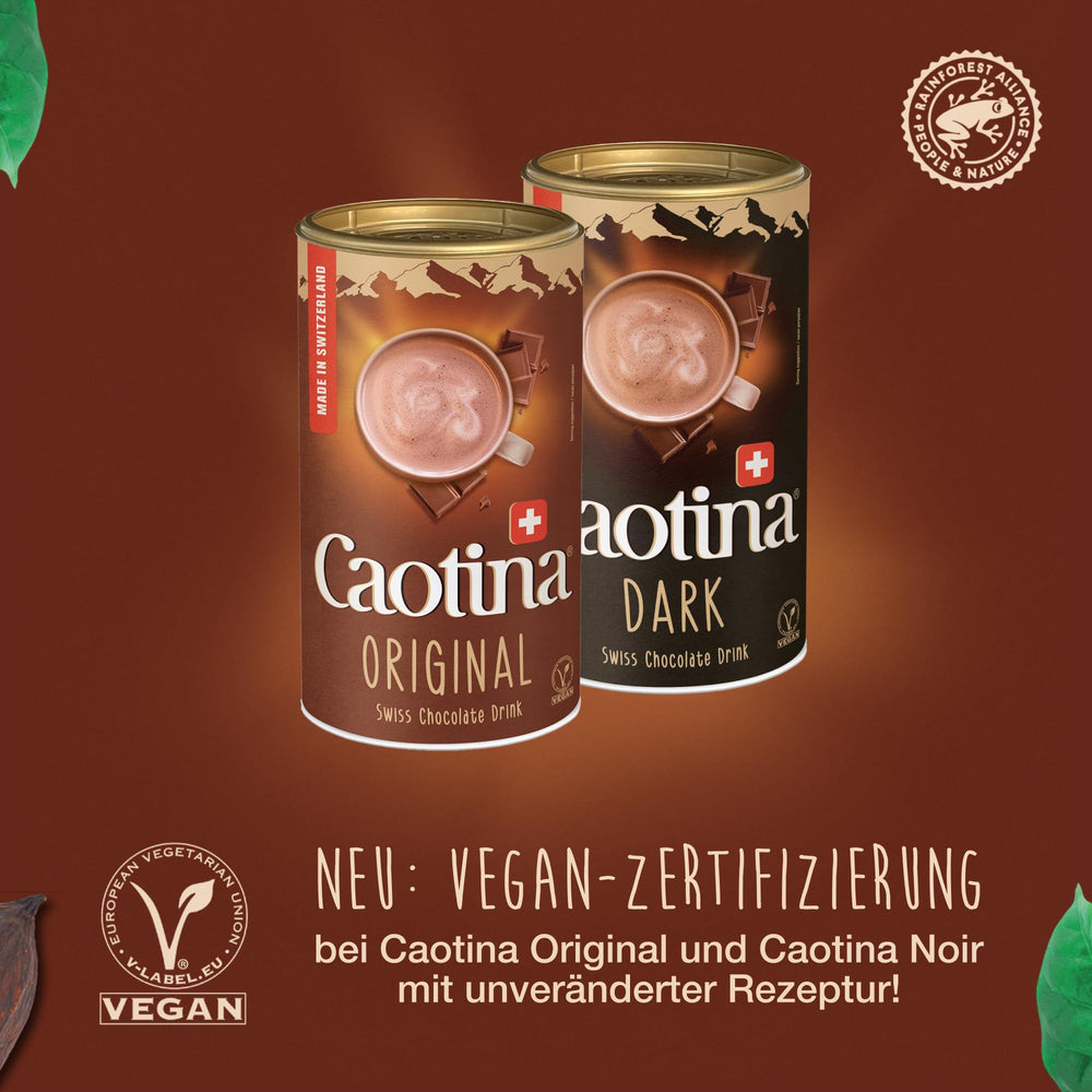 Close-up of Swiss origin label on Caotina tin