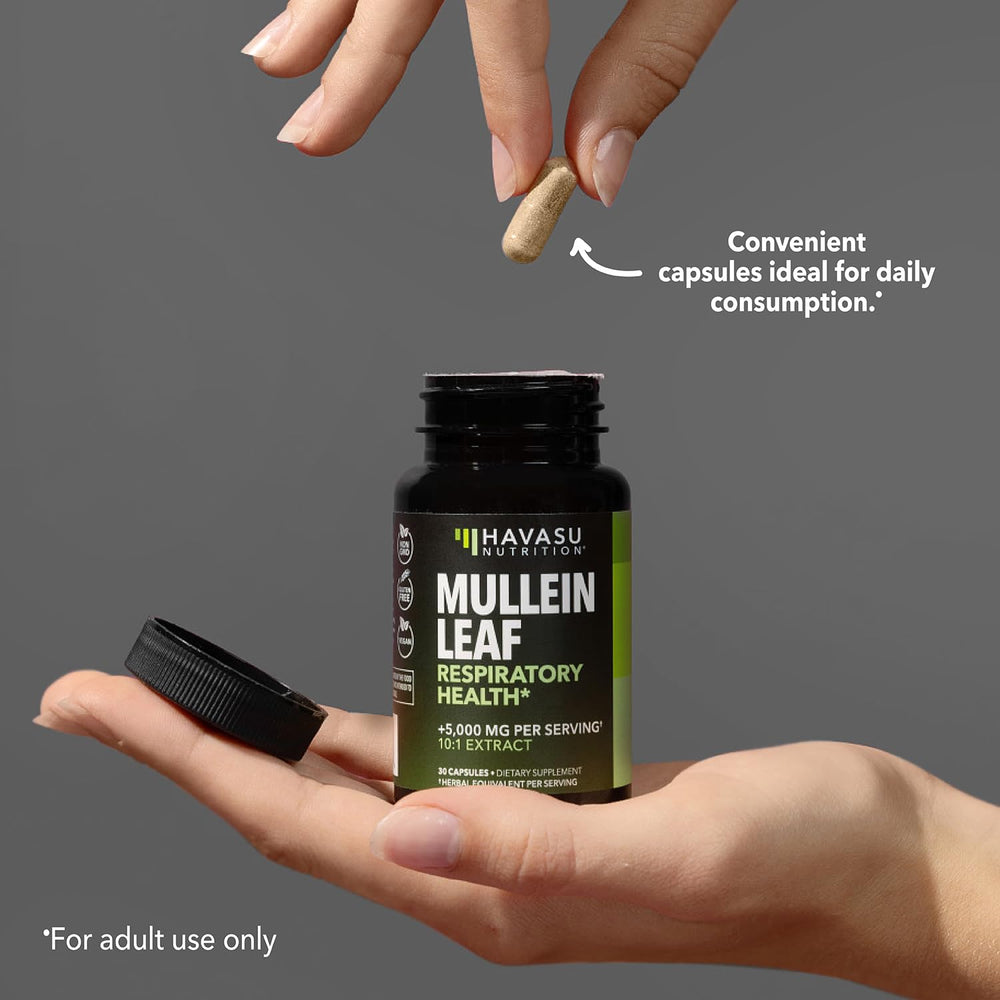 Close-up of capsule showing mullein extract content
