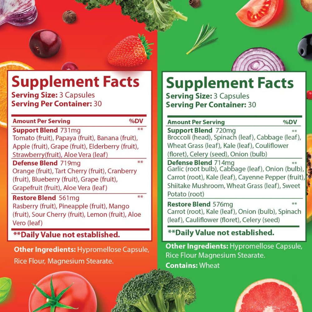 Close-up of the 90 fruit and 90 vegetable capsules
