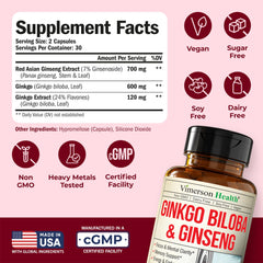Close-up of capsules showing Panax Ginseng and Ginkgo ingredients