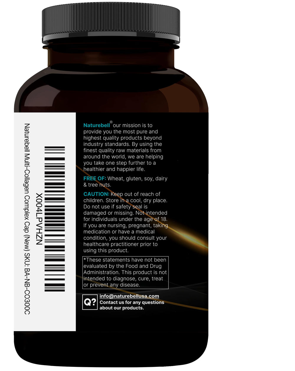 Close-up of collagen capsules in bottle