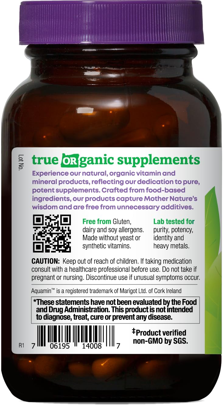 Bottle display showing Aquamin trace minerals and Amla-based formula