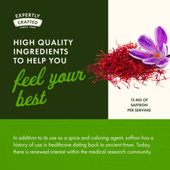 60 veggie capsules with saffron on a spoon