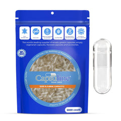 Front view of Capsuline size 0 empty gelatin capsules clear 5000 count