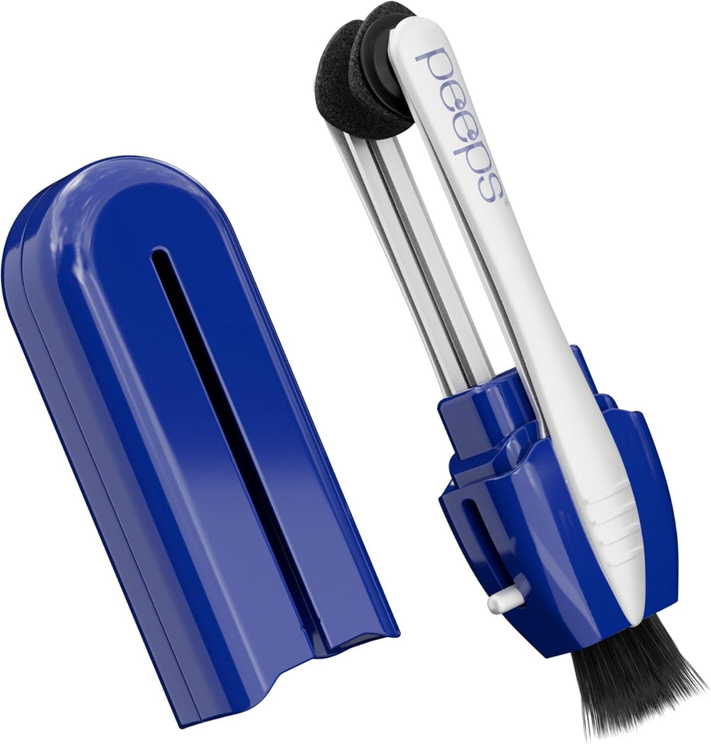 Peeps Glasses Cleaner bottle with blue injected color and microfiber pad