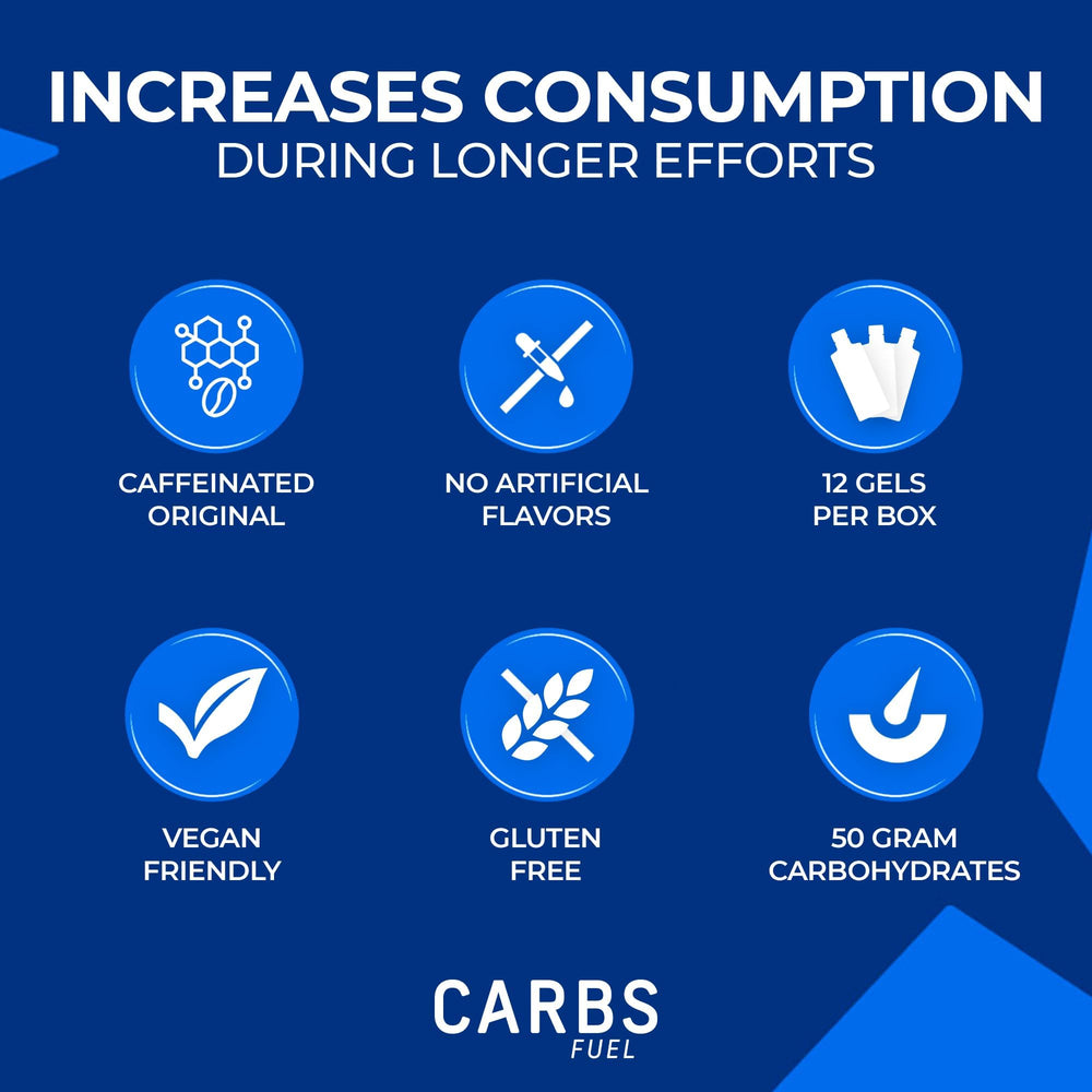Carbs Fuel caffeinated original gel pour demonstrates quick intake during rides.