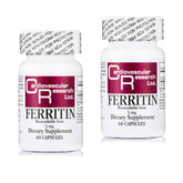 Front view of Cardiovascular Research Ferritin Iron Supplement two-pack bottle (5 mg ferritin, 120 capsules per bottle).