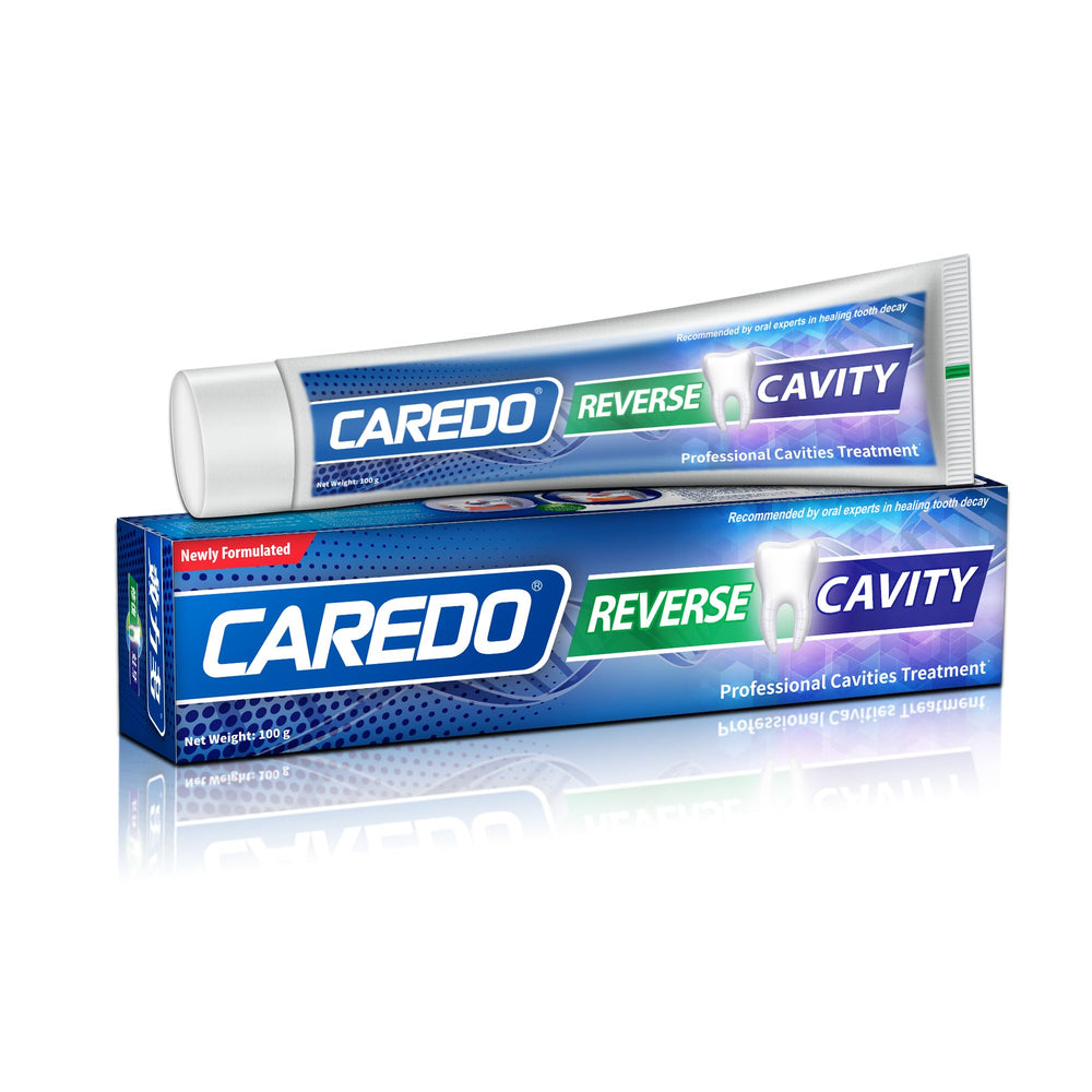 CAREDO cavity repair toothpaste packaging and tube