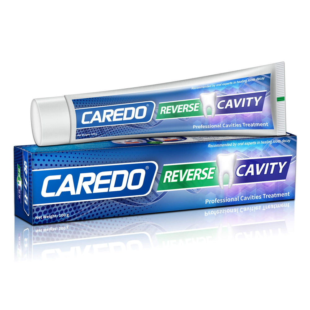 CAREDO Cavity Reversal toothpaste tube and packaging front view