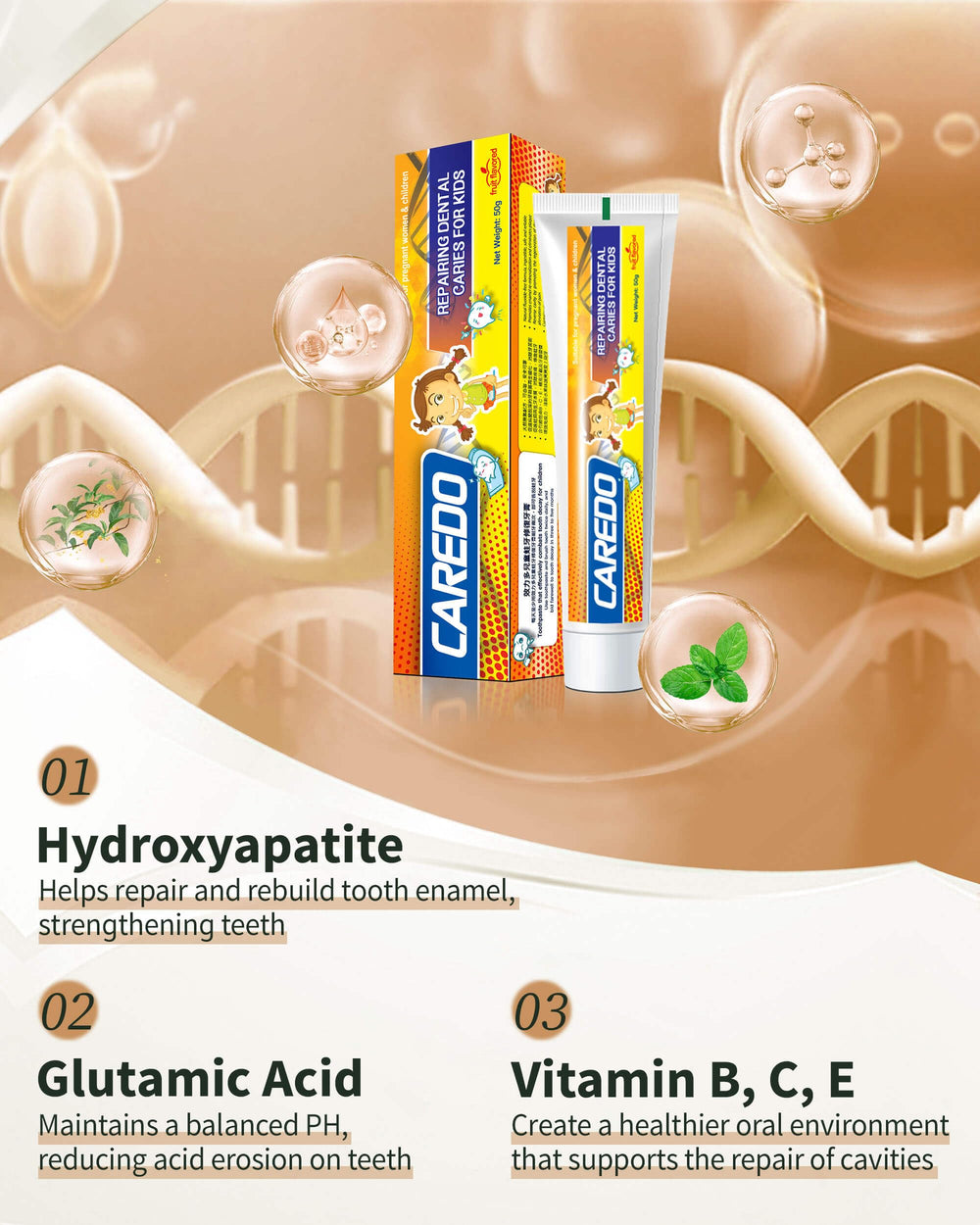 CAREDO Kids Hydroxyapatite toothpaste packaging box