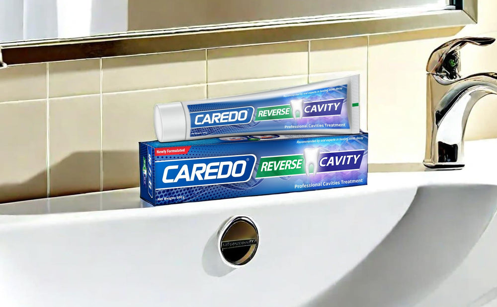 Two-tube CAREDO cavity reversal toothpaste package