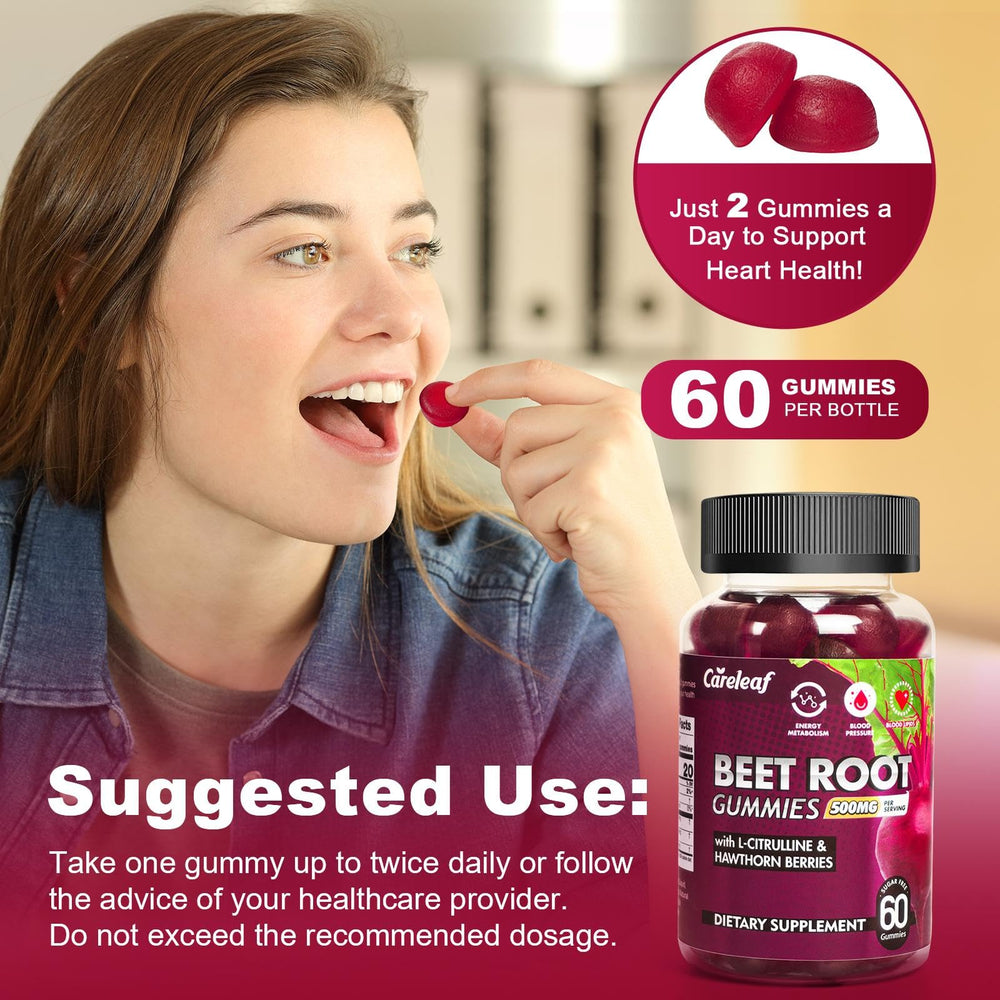 Nutrition facts label close-up on the beet root gummies bottle