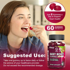 Nutrition facts label close-up on the beet root gummies bottle