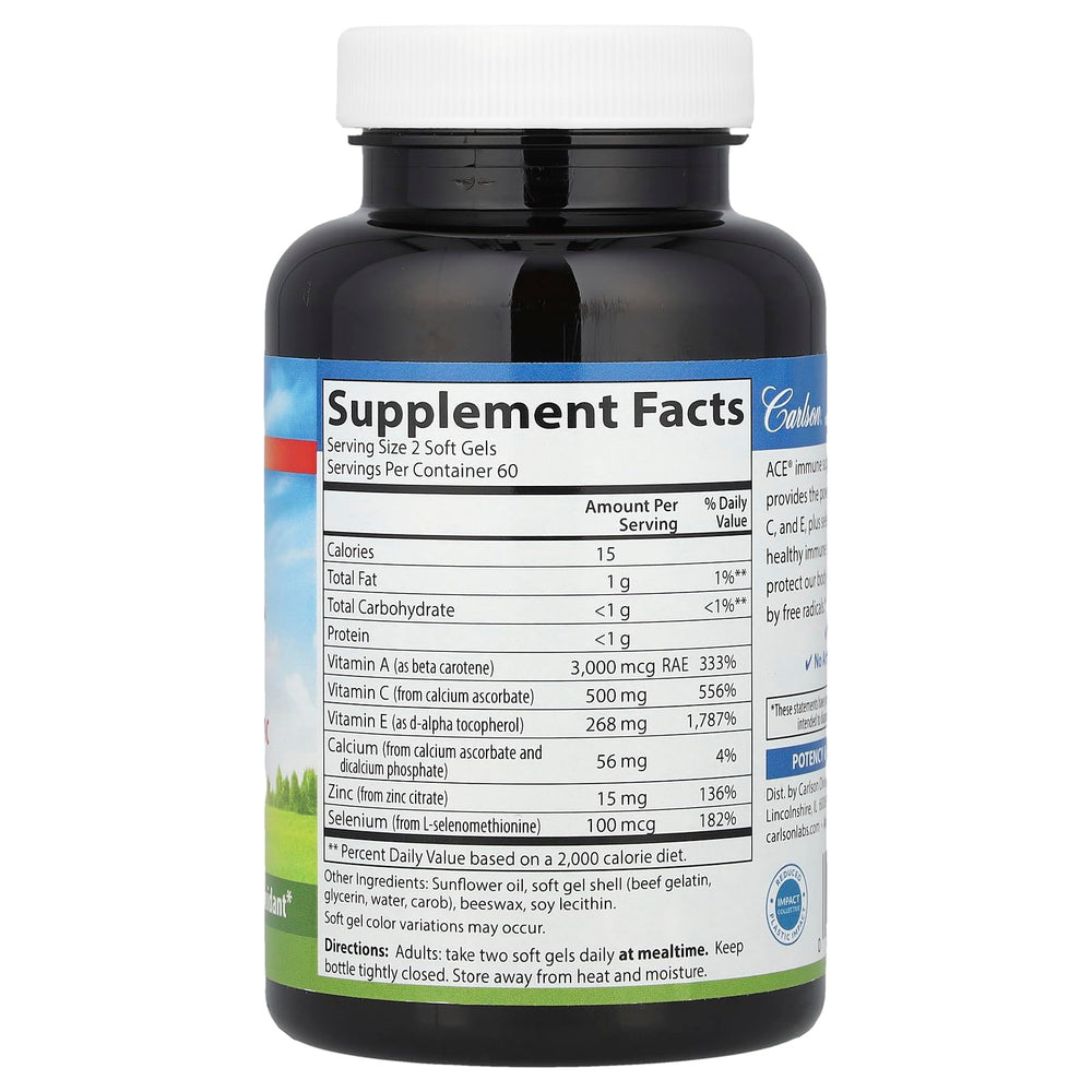 Carlson ACES + Zn label highlights antioxidants and zinc content