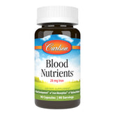 Carlson Blood Nutrients bottle front shows iron-rich capsules for daily support.