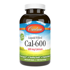 Carlson Cal-600 softgels bottle highlights bone support and teeth health potential.