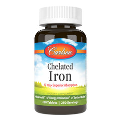 Carlson Chelated Iron 27mg tablets – closeup for daily supplementation