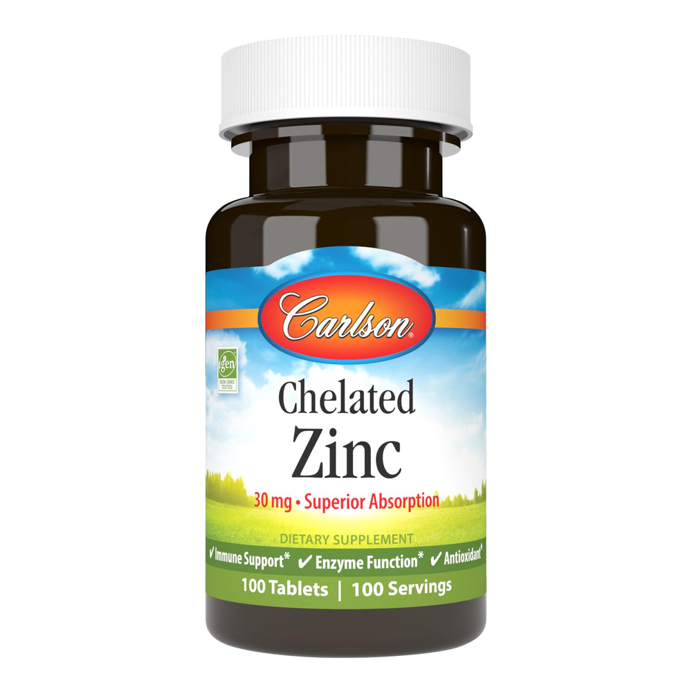Carlson chelated zinc 30 mg bottle-front highlights immune support potential