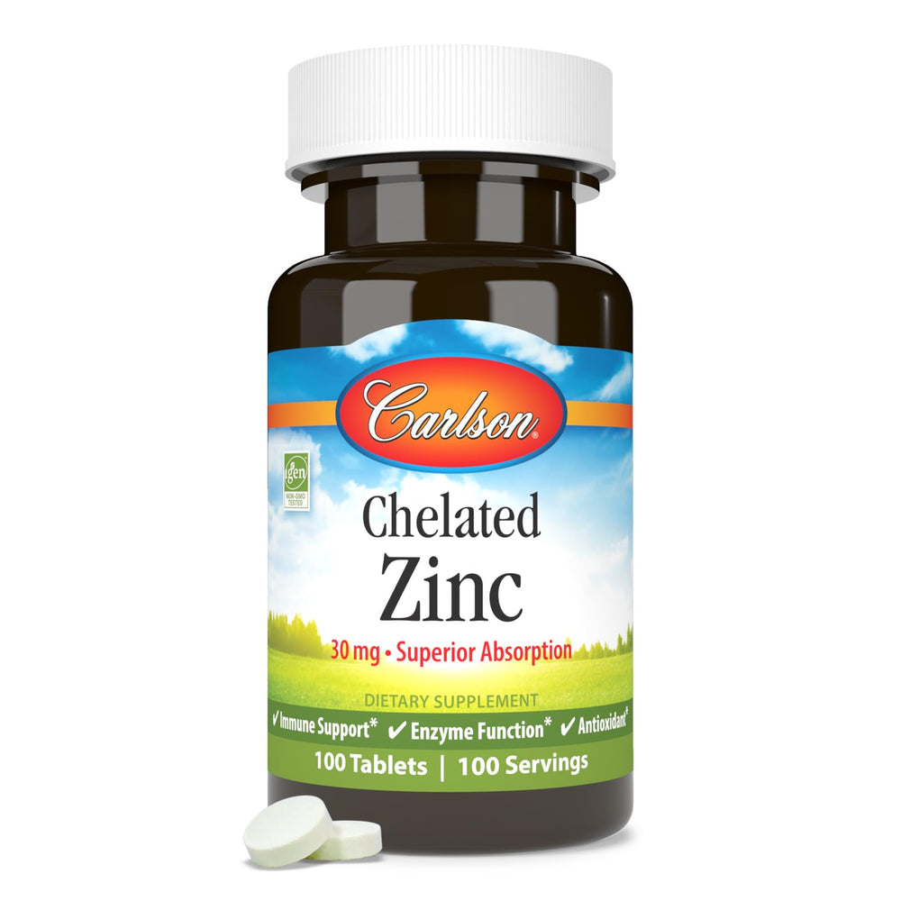 Carlson chelated zinc 30 mg supplement-scene conveys routine immune-support and wellness habits