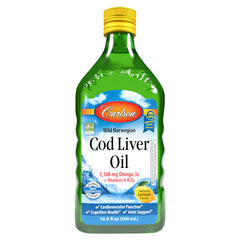 Carlson Cod Liver Oil Lemon flavor 1100 mg omega-3s bottle 500 mL front view
