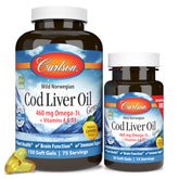 Carlson Cod Liver Oil Gems Lemon flavor bottle with 150 + 30 softgels