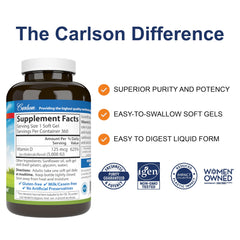 Carlson Vitamin D3 5000 IU bottle label with dosage information