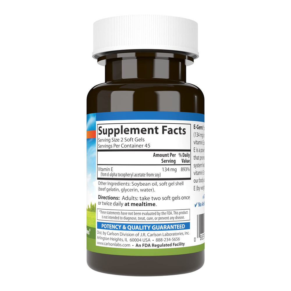 Close-up of Carlson E-Gems 200 IU Vitamin E soft gels