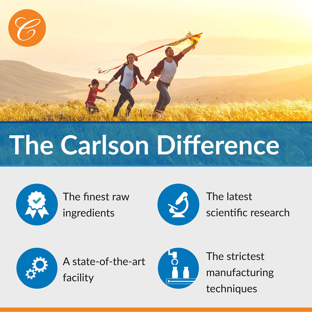 Front and back packaging of Carlson E-Gems Vitamin E bottle