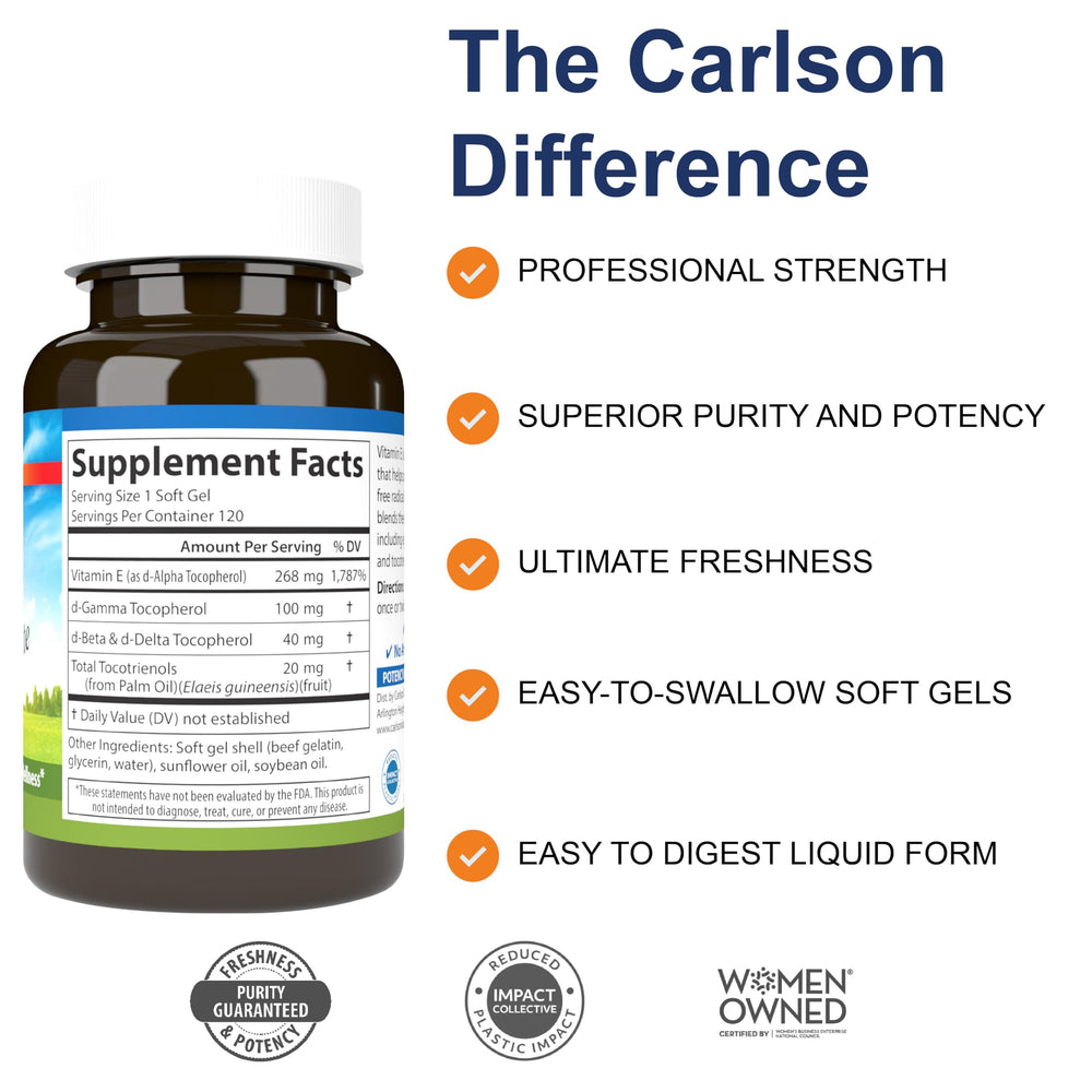 Carlson E-Gems Elite soft gels close-up highlighting smooth capsule for daily use.