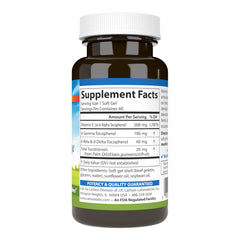 Close-up of label showing 400 IU vitamin E per soft gel