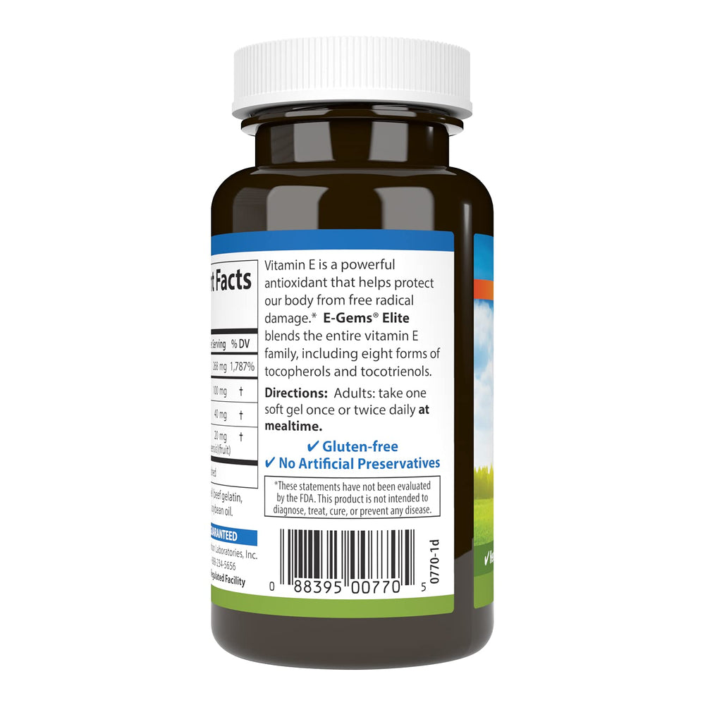 Carlson E-Gems Elite Vitamin E 400 IU bottle with softgels