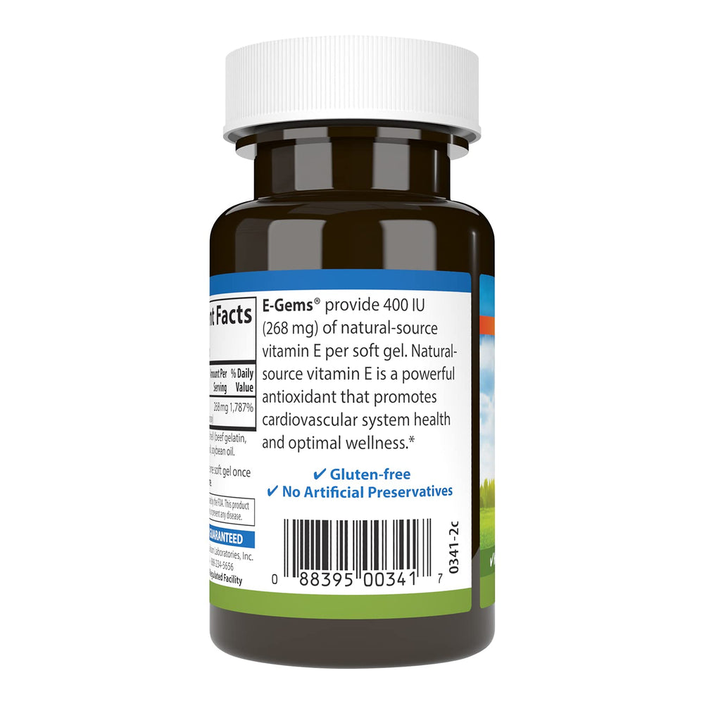Close-up of Carlson E-Gems Vitamin E label