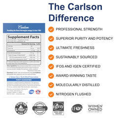 Close-up of Carlson Elite DHA 2270 mg orange flavor label with Norwegian origin