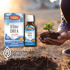 IFOS and IGEN non-GMO certification icons on Carlson DHA bottle