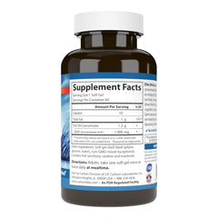 Close-up of Carlson Elite DHA Gems bottle and softgels