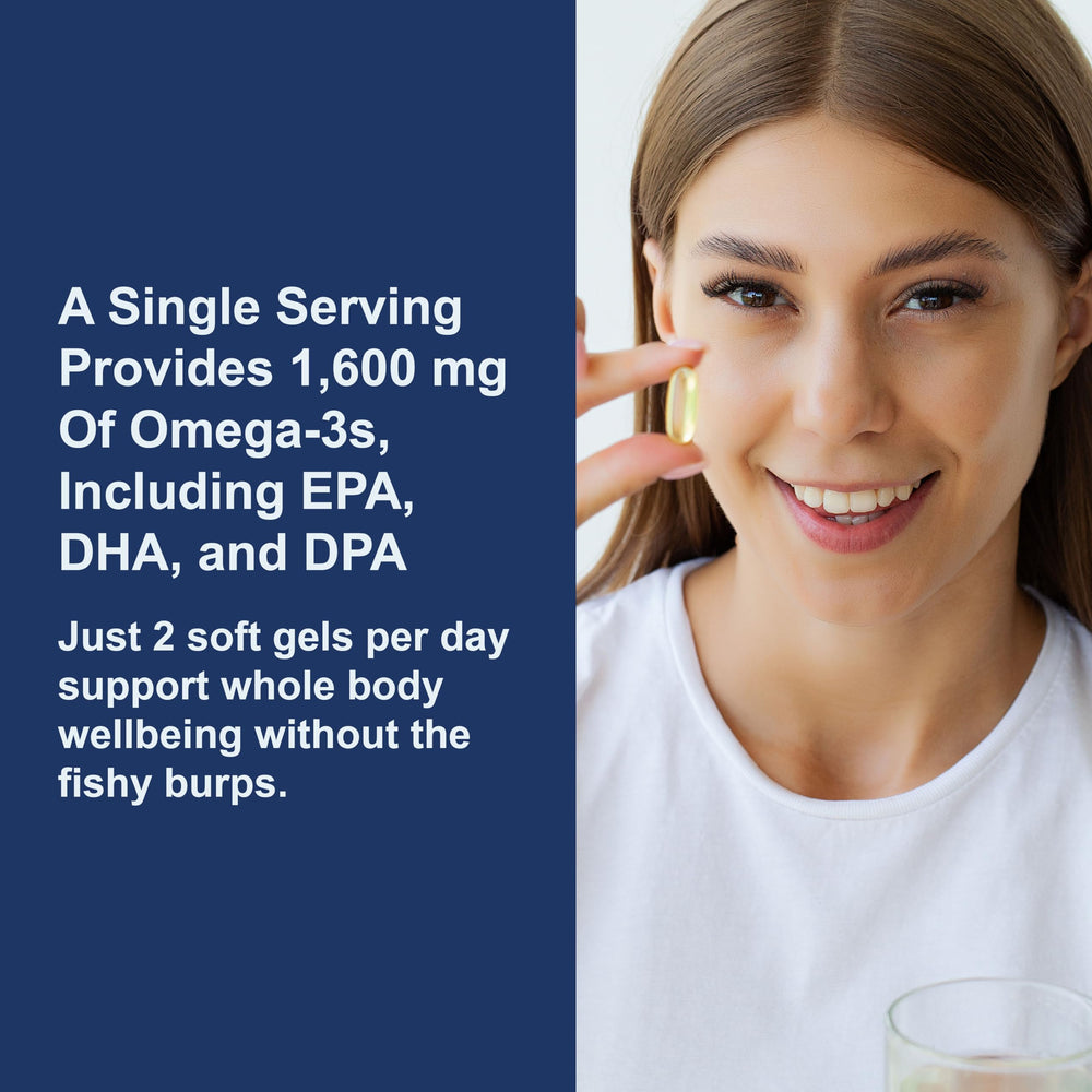 Omega-3 bottle label detail showing lemon flavor