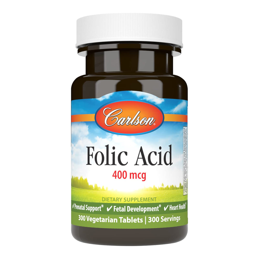 Carlson Folic Acid 400 mcg bottle – front label