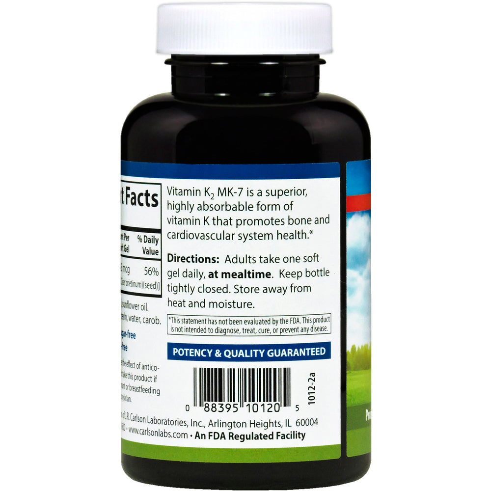 180-count bottle of Carlson Labs Vitamin K2-7 softgels