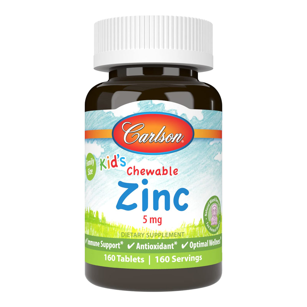 Carlson Kid's Chewable Zinc 5 mg – animal-shaped chewable with mixed berry flavor