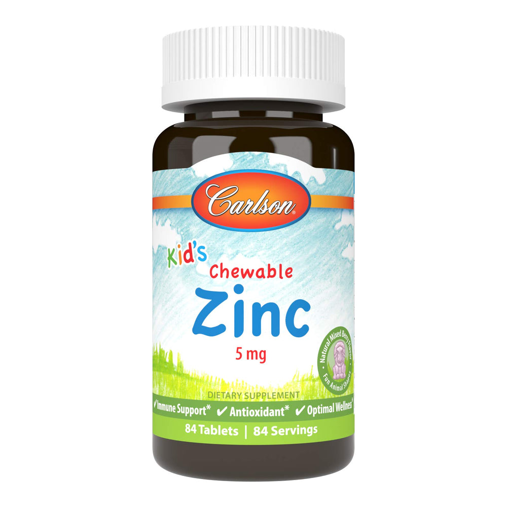Hero image of Carlson Kids Chewable Zinc 5 mg tablets in mixed berry flavor