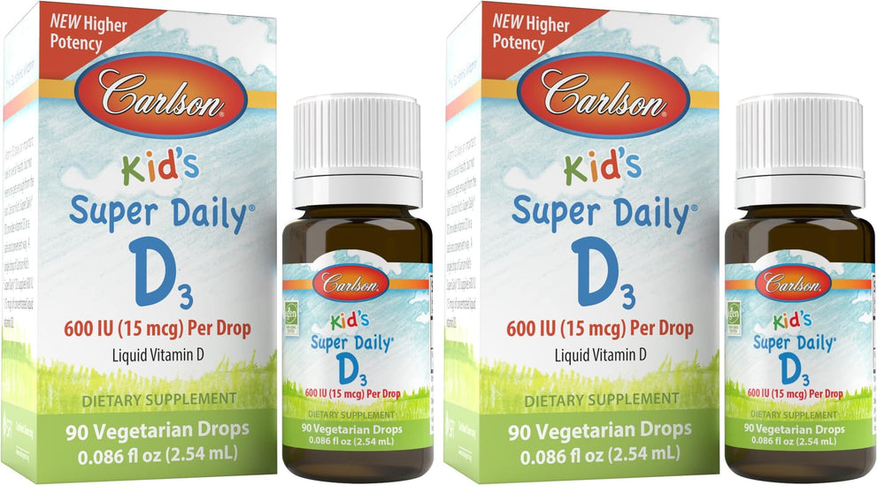 Front view of Carlson Kid's Super Daily D3 bottle