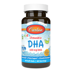 Carlson Kid's Chewable DHA bottle with orange label